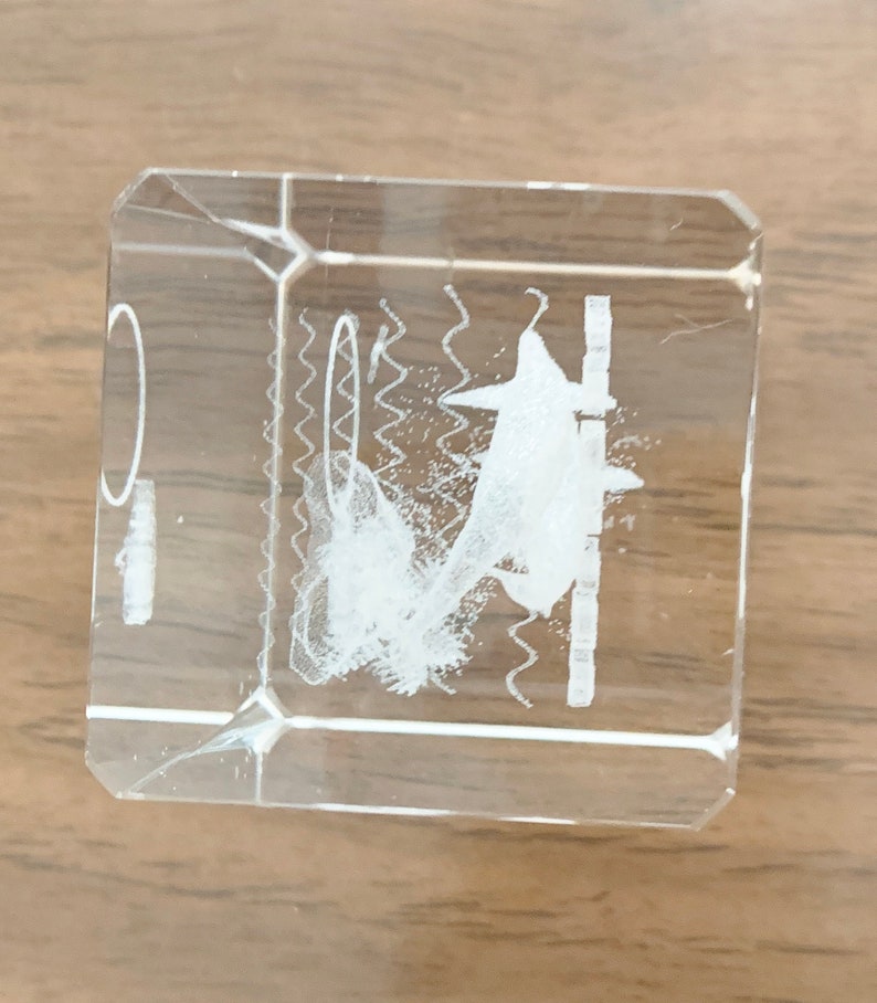 Vintage Laser Etched Crystal Glass Dolphin Cube Paperweight From ...