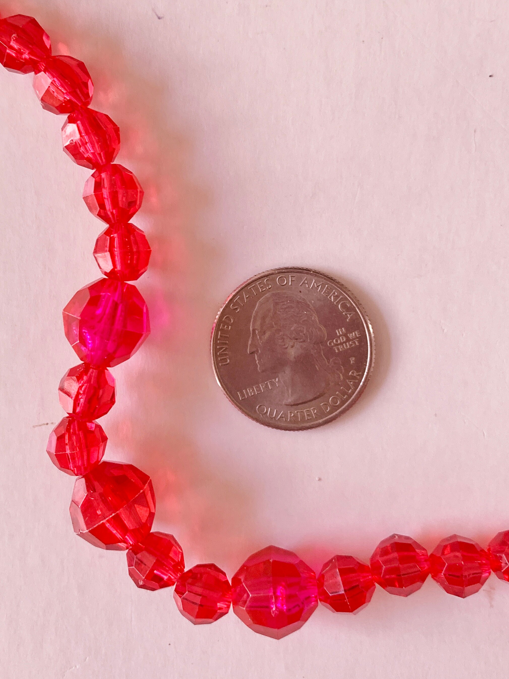 Vintage Red Transparent Faceted Bead Necklace - Etsy