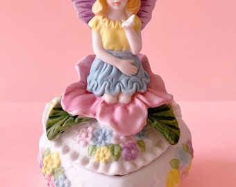 Vintage Porcelain Fairy Heart Trinket Box Figurine Lincolnshire Collection by P.I.L.