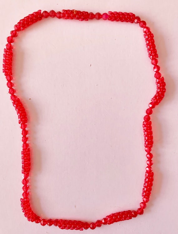 Vintage Red Transparent Faceted and Tri Bead Neckl