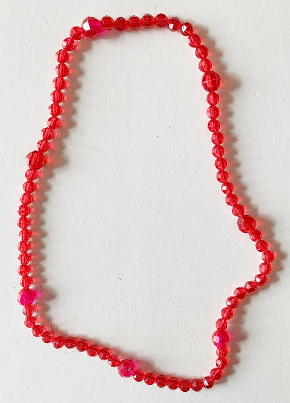 Vintage Transparent Red Faceted Necklace - image 2