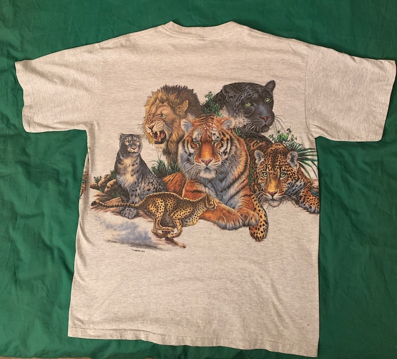 Vintage Multiple Big Cat Tee Shirt Gray by Habitat XCIV Etsy