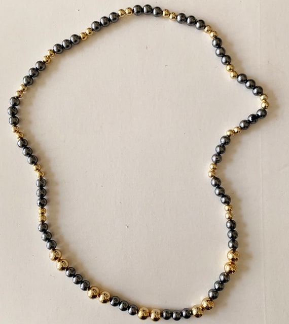 Vintage Gray and Gold Bead Necklace - image 1