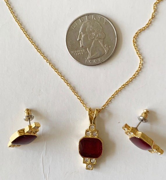 Vintage Laura Gayle Gold Tone Dark Red Enamel and… - image 5