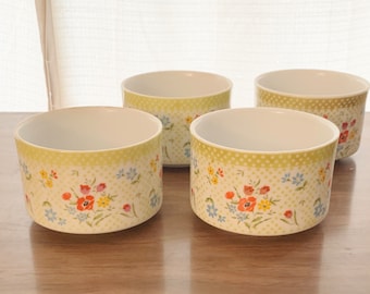 Vintage Set of 4 Stackable Millefleur Condiment Cereal Dessert Bowls from the Avant-Garde Collection Cheerful Floral Design
