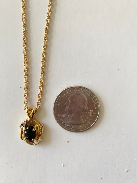 Vintage Onyx and Cubic Zirconia Pendant Necklace … - image 3