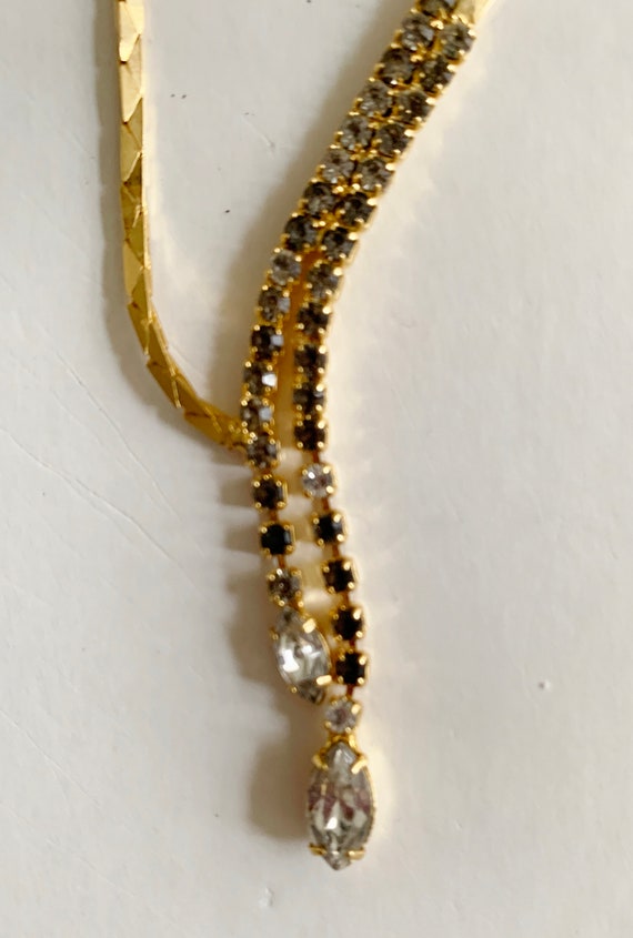 Vintage Gold Tone Rhinestone and Dangling Crystal 