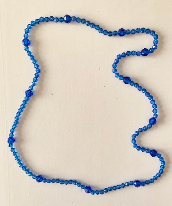 Vintage Blue Transparent Faceted Bead Necklace Lon