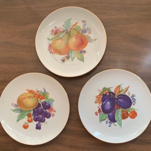 Vintage Set of 3 Salad Dessert Side Plates with Gold Trim Fruit Theme Bavaria Germany