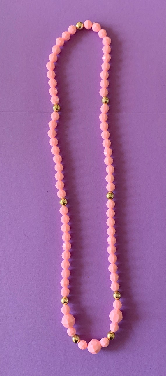 Vintage Pink and Gold Faceted Bead Necklace