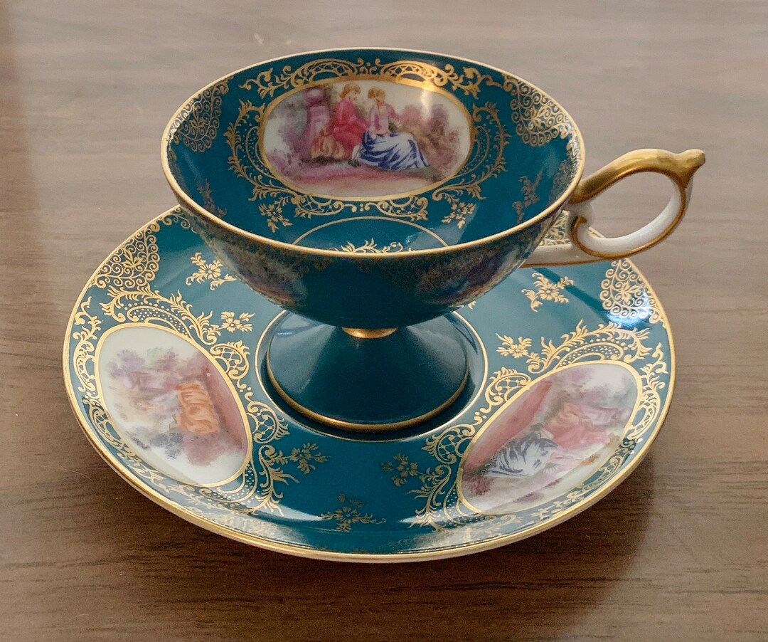 Vintage Hand Painted Lefton China Pedestal Tea Cup and Saucer Set WK913 ...