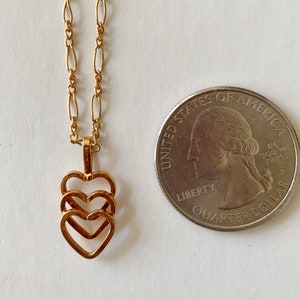 Vintage 14K Gold Filled Triple Heart Pendant Necklace by A & Z