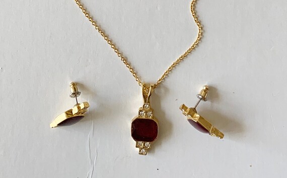 Vintage Laura Gayle Gold Tone Dark Red Enamel and… - image 1