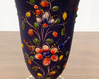 Vintage Blue Ceramic Vase With a Raised Floral Pattern and