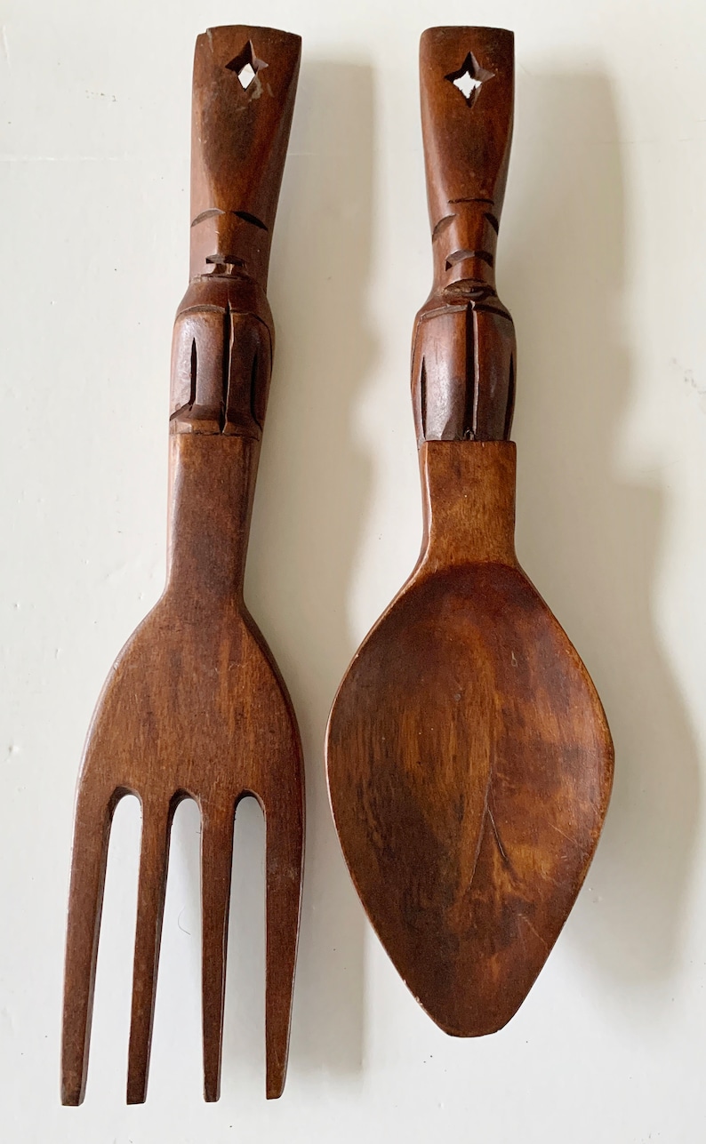 Vintage Wood Fork and Spoon Wall Decoration 13 Inches Etsy