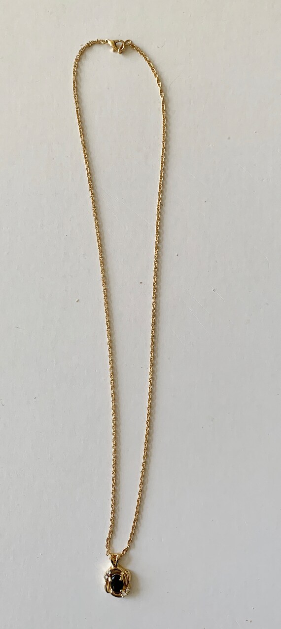 Vintage Onyx and Cubic Zirconia Pendant Necklace … - image 2