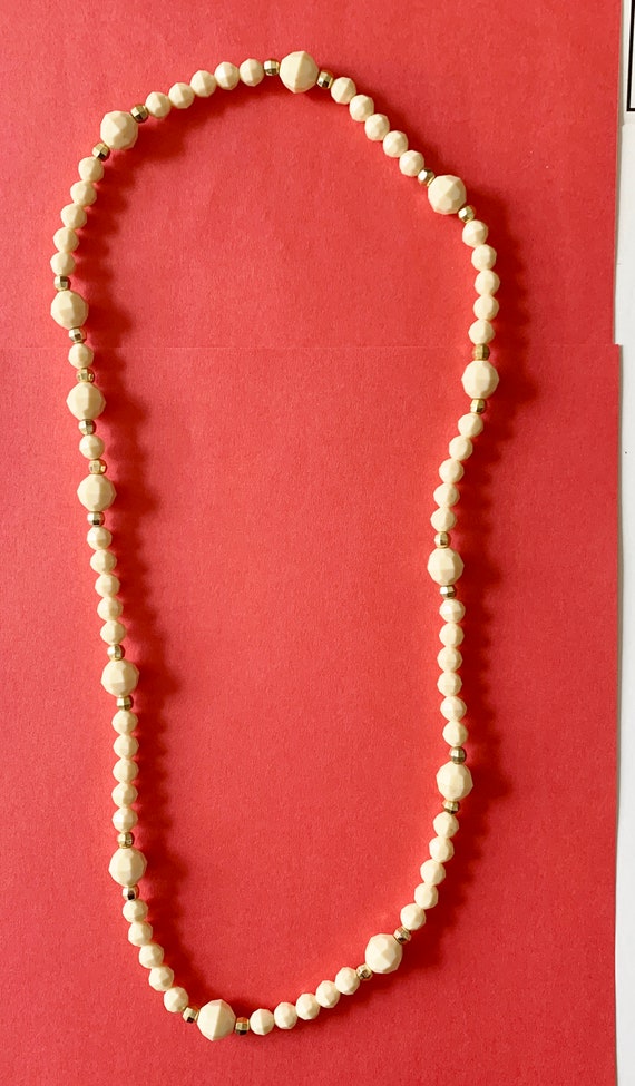 Vintage Creamy White Faceted Bead Necklace with Go