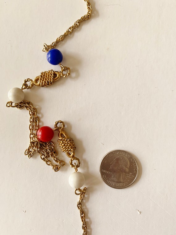 Vintage Red White and Blue Gold Colored Bead Neck… - image 2