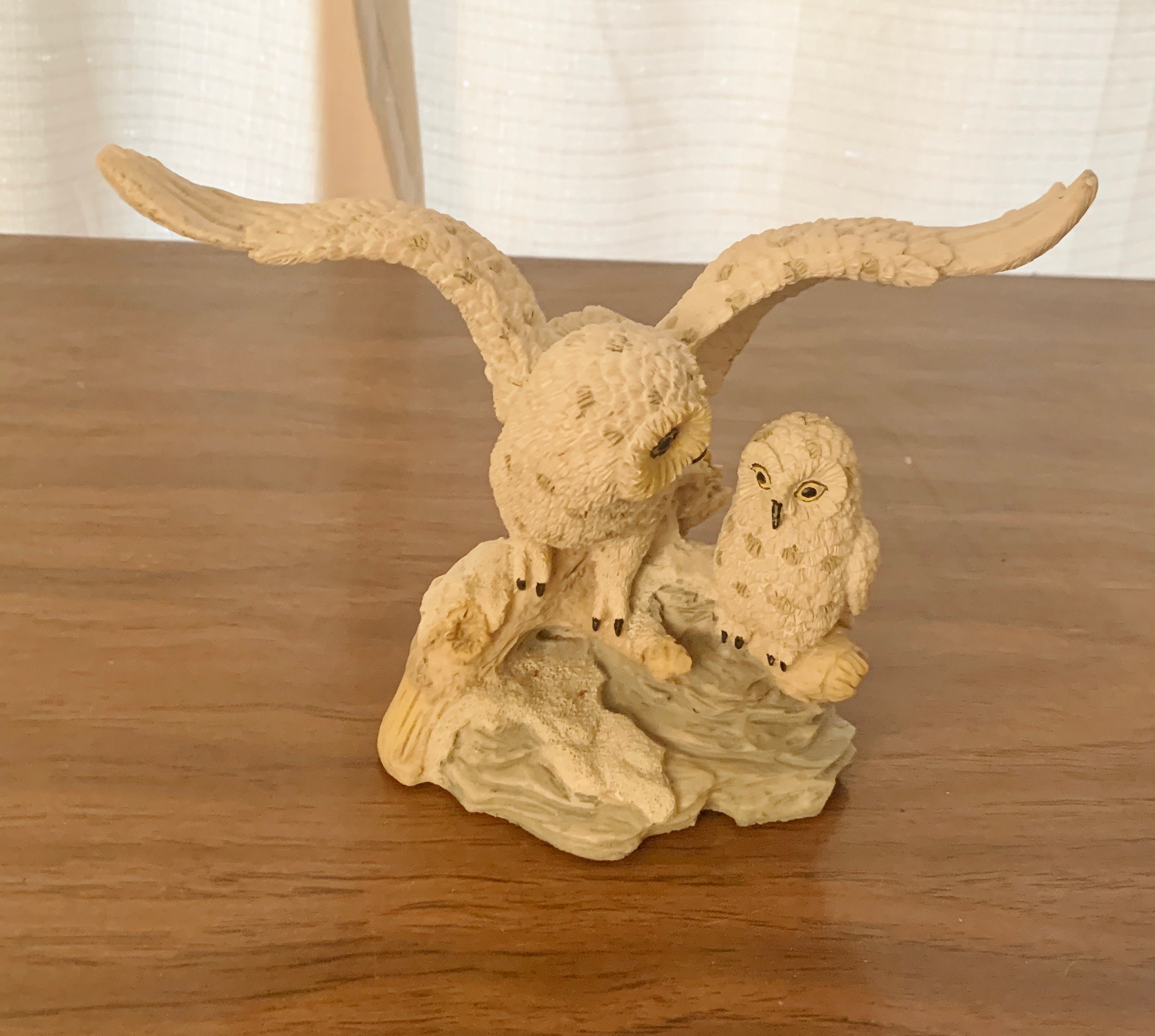 Vintage Resin Snow Owl with Owlet Figurine by Albert E Price
