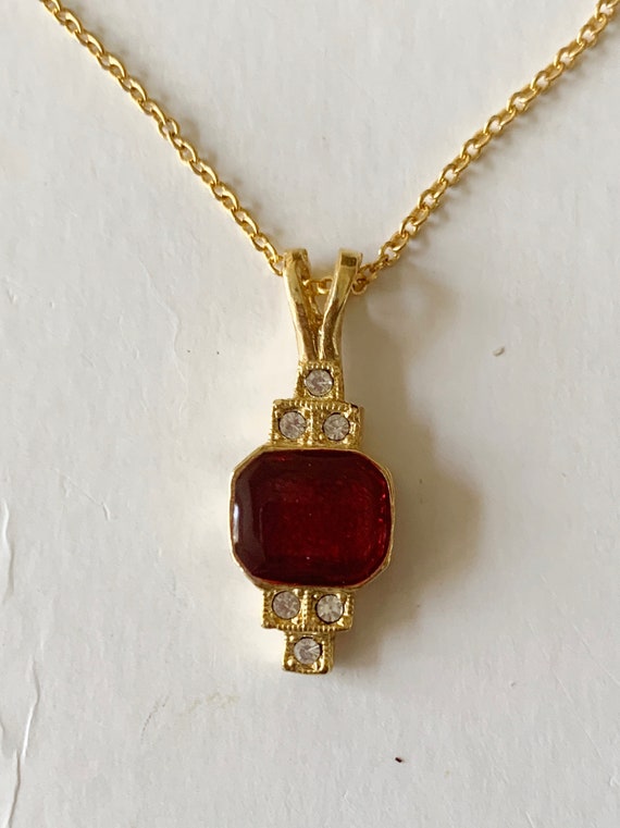 Vintage Laura Gayle Gold Tone Dark Red Enamel and… - image 7