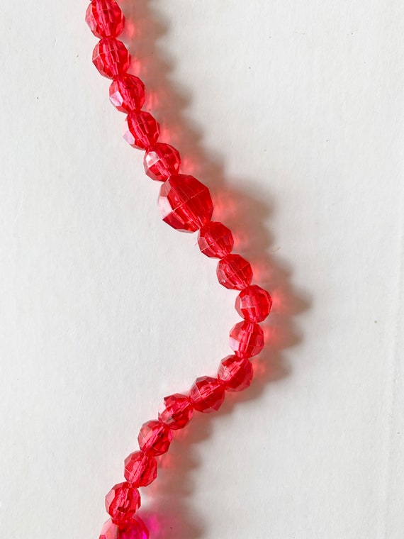 Vintage Transparent Red Faceted Necklace - image 3