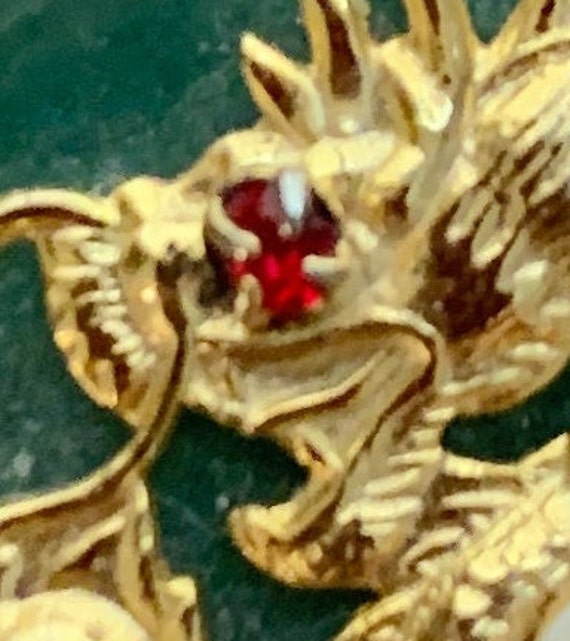 Vintage Jade Pendant Gold Tone Dragon with Opal E… - image 6
