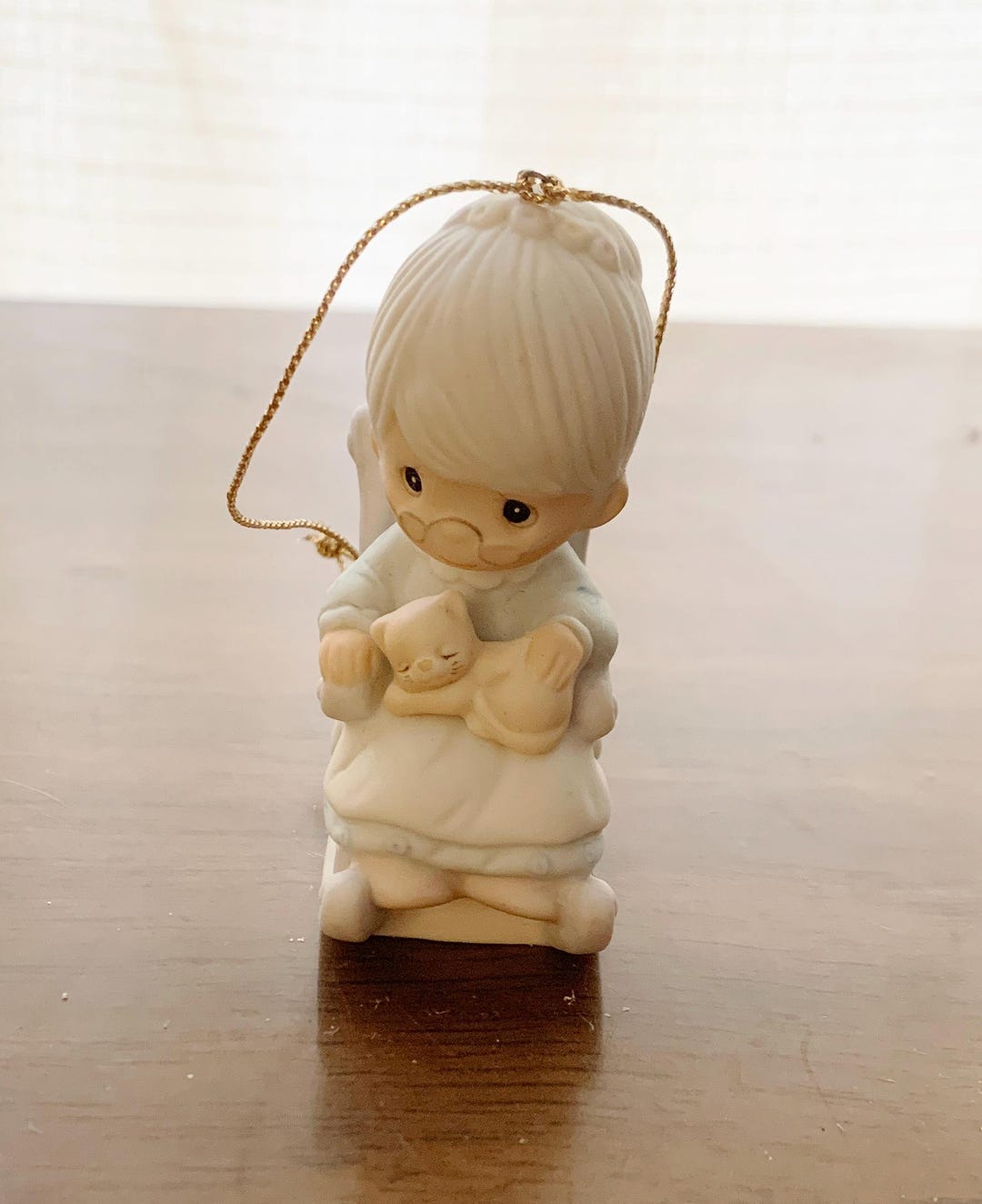 Vintage Precious Moments Ornament Woman in Rocking Chair Holding a Cat ...
