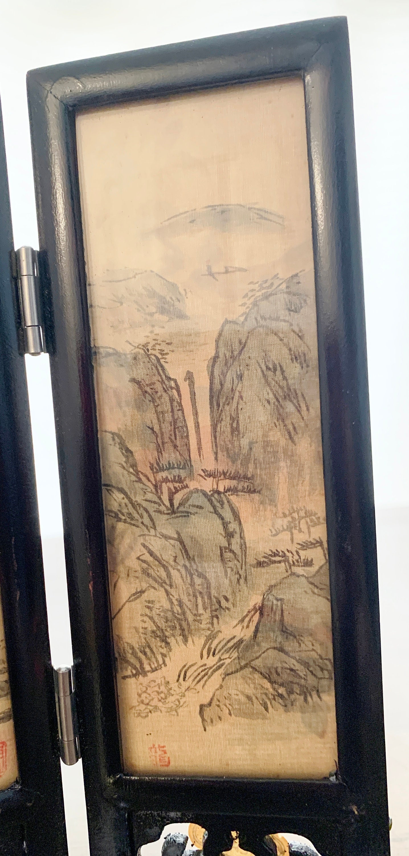中国美術 砡刻 印板 文房四宝 7.8cmx7.6cm(HA401) Vintage Miniature 4 Panel Chinese Silk Screen - Etsy