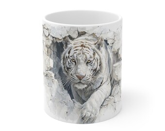Majestic White Tiger Mug | 3D Wildlife Ceramic Coffee Cup
