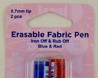Hemline Erasable Fabric Pen: Seamstress Sewing Tool (Blue & Red, 2-Pack)