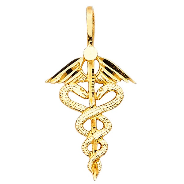 14k Solid Yellow Gold Medical Caduceus Charm Pendant 0.7 Grams