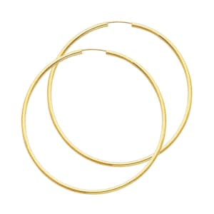 14k Solid Yellow Gold 2MM Thick Lightweight Extra Large Big Classic Endless Hoop Earrings 2.1 Inches 55MM