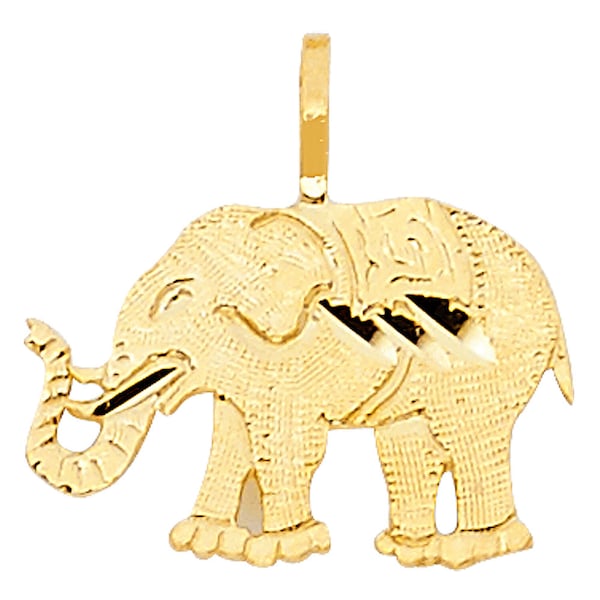 14K Solid Yellow Gold Diamond Cut Elephant Pendant Good Luck Lucky Charm For Men And Women 0.5 Grams