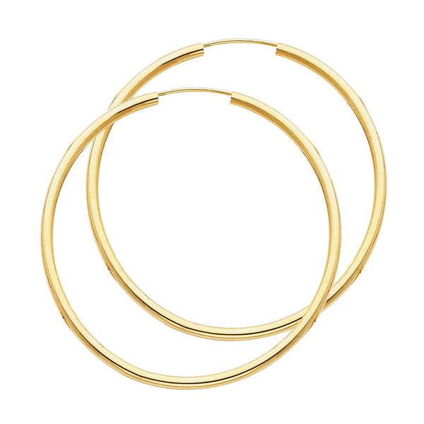 14k Solid Yellow Gold 2MM Thick Lightweight Large Big Classic Endless Hoop Earrings 1.7 Inches 45MM