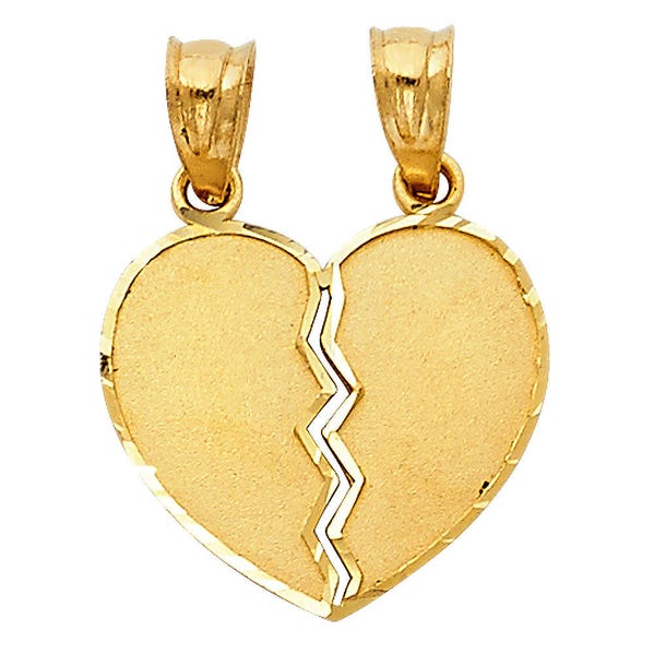 14k Solid Yellow Gold Heart 2 Two Piece Pendant Set Charm