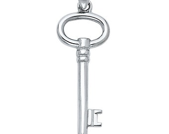 Solid 14K White Gold Dangle Key Ladies Pendant Charm