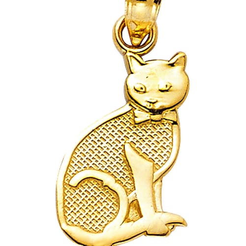 Dainty Gold Cat Necklace 14K Solid Gold Cat Pendant Etsy