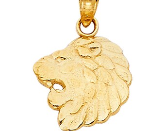 14K Solid Yellow Lion Head Pendant - Face Necklace Charm Men's Women's Lion Jewelry, Animal Jewelry
