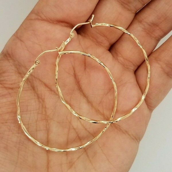 Orecchini a cerchi piccoli ritorti intrecciati in oro giallo 14 carati 1,7 pollici 1,6 grammi cerchi di chiusura a scatto per donne