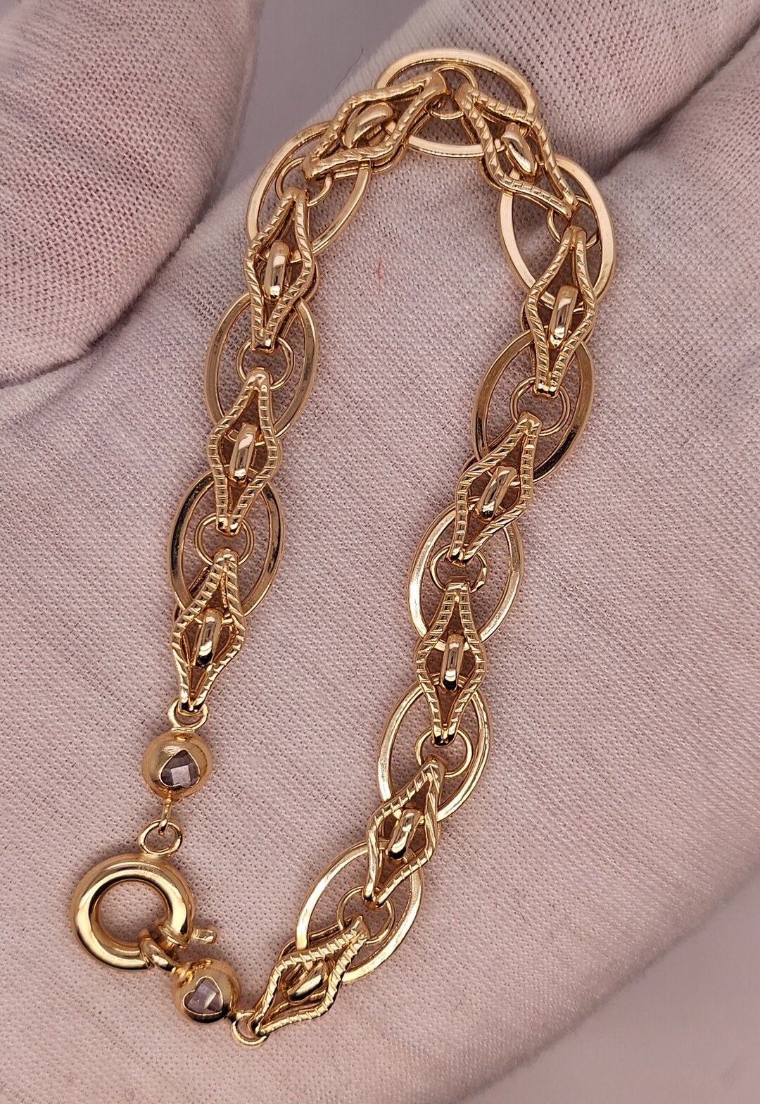 14k Yellow Gold Oval Link Chain Bracelet Diamond Cut 7 Inches 6 Grams ...