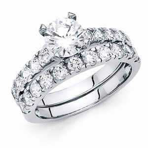 Solid 14k White Gold 2 CT Round Cut Engagement Wedding Ring Set With ...