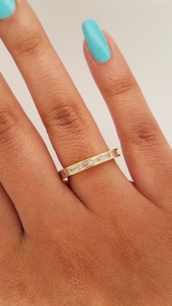 Universal Jewels 14k Solid Yellow Gold Eternity Band Stackable Ring Channel Set Endless Wedding Band 2.4 MM