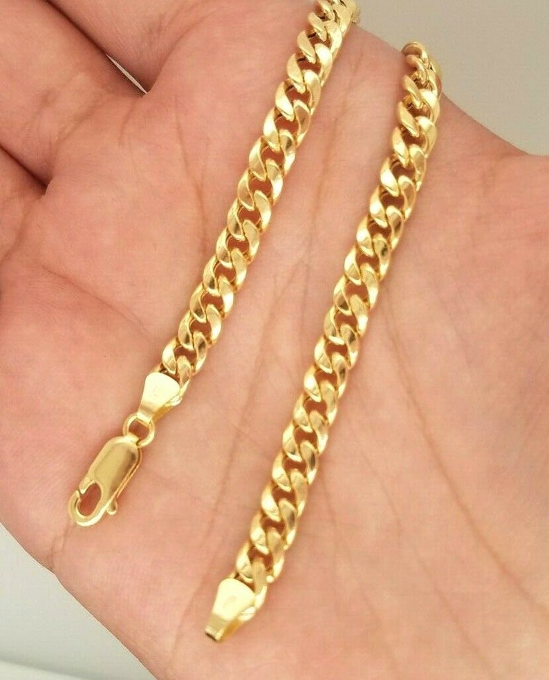 10K Yellow Gold Cuban Link Bracelet Anklet 9 Inches 5MM Thick Etsy