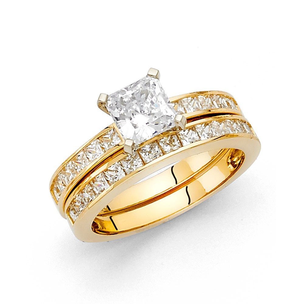 1.75ct Solid 14k Yellow Gold Highe Quality  Bridal Engagement Ring Matching band 