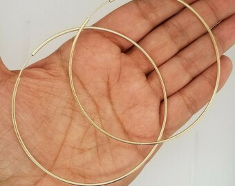 14k Solid Yellow Gold 1.5 MM Thick Lightweight Extra Large Big Classic Endless Hoop Earrings 3 Inches 3.3 Grams