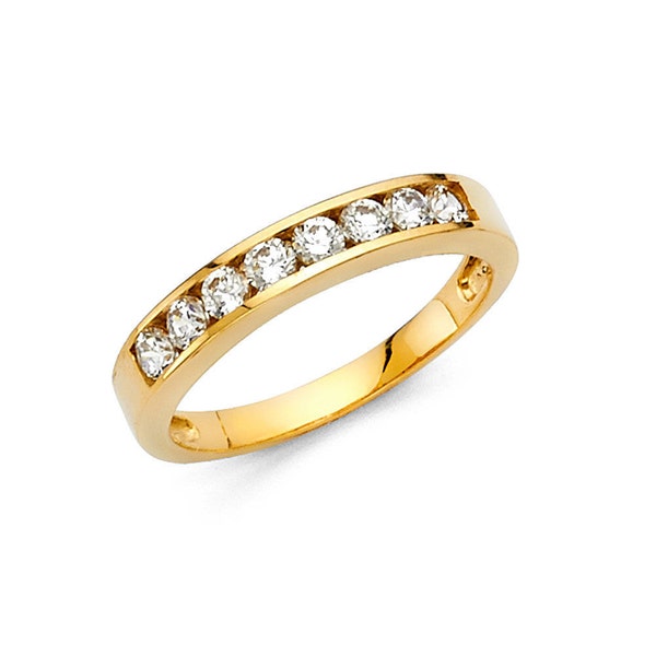 14k Solid Yellow Gold 0.75 Ct Round Cut Wedding Band Ring Channel Set