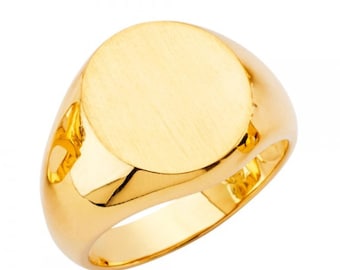 14k Yellow Gold Signet Monogram Round Ring For Men and Women - Personalized and Engraved
