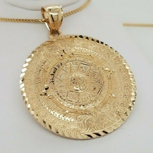 14K Yellow Gold Aztec Calendar Pendant Sun Medal Necklace Charm Calendario Azteca Pendant Diamond Cut Small 40 MM/ 1.5 Inch 12 Grams image 8