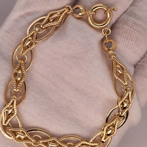 14k Yellow Gold Oval Link Chain Bracelet Diamond Cut 7 Inches 6 Grams ...