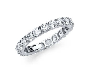 14k Massives Weißgold CZ Eternity Band Stapelring Endlos Ehering 3MM